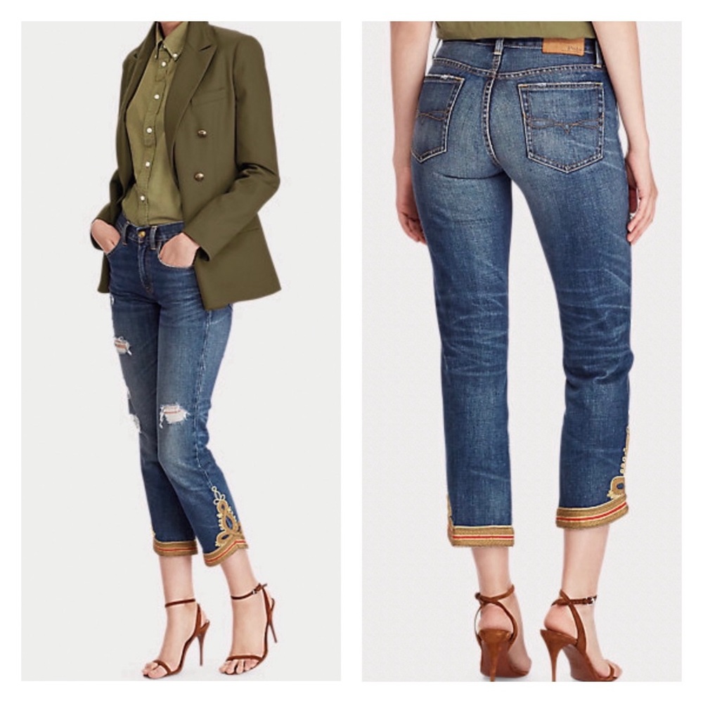 POLO RALPH LAUREN Embroidered Waverly Straight Crop Jeans 30